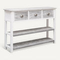**Houten console met drie lades en openplanken**